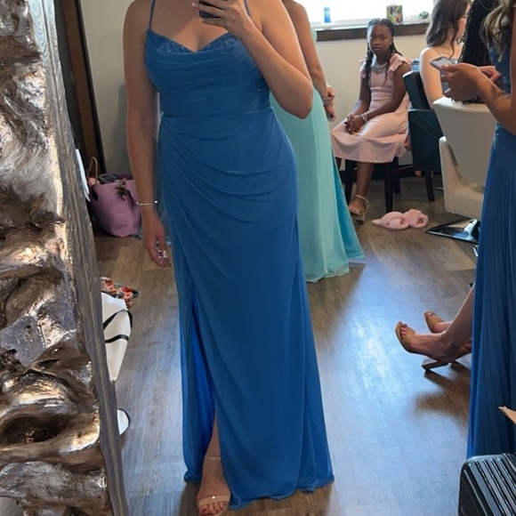 Azazie Blue Halter Dress - Picture 5 of 5